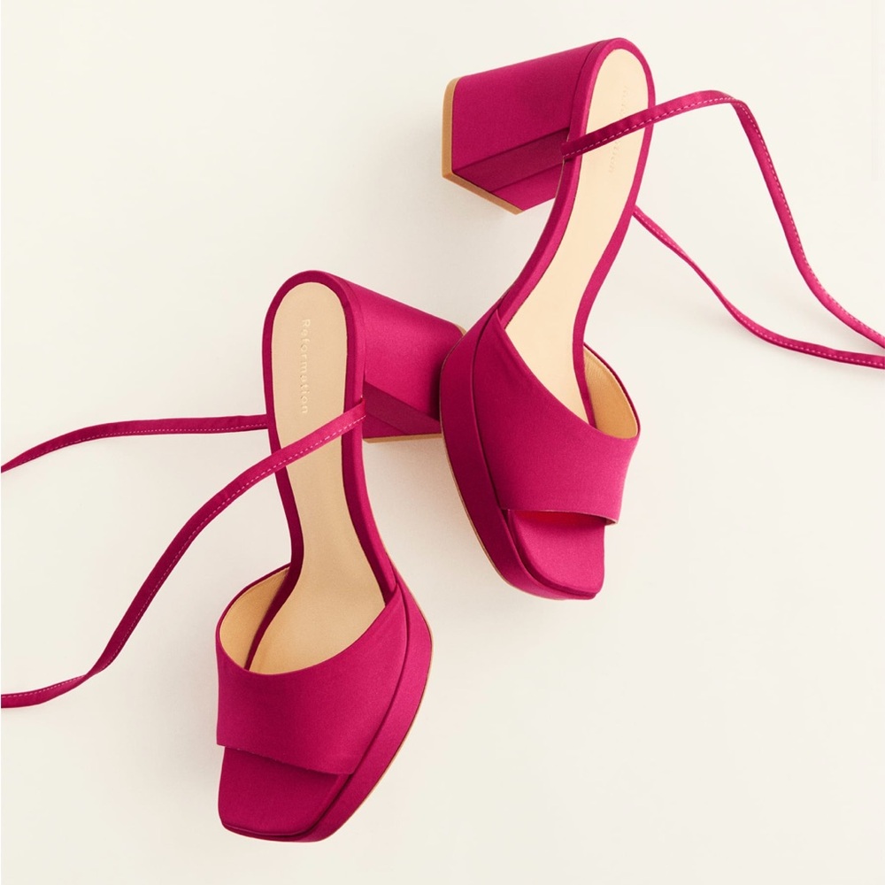 Reformation Magda Ankle Tie Satin Heels Size 6.5‎ - Picture 2 of 5